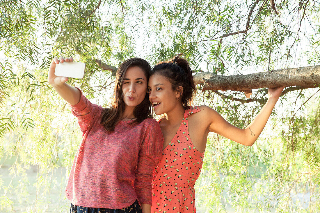 Girlfriends posing for selfie
