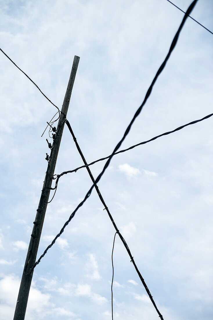 twisted power mast at Agulo village, La Gomera, Canary Islands, Spain