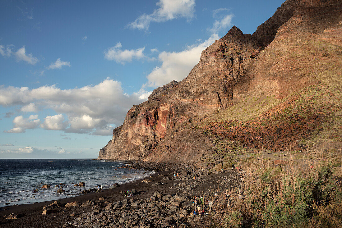 schwarz sandiger Strand La Playa im Valle Gran Rey, La Gomera, Kanarische Inseln, Kanaren, Spanien