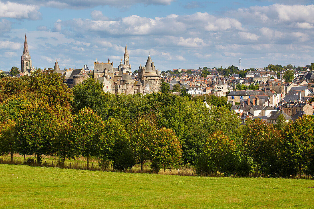 View at the citadel of Vitré, River, La Vilaine, Vitré, Departement Ille-et-Vilaine, Brittany, France, Europe