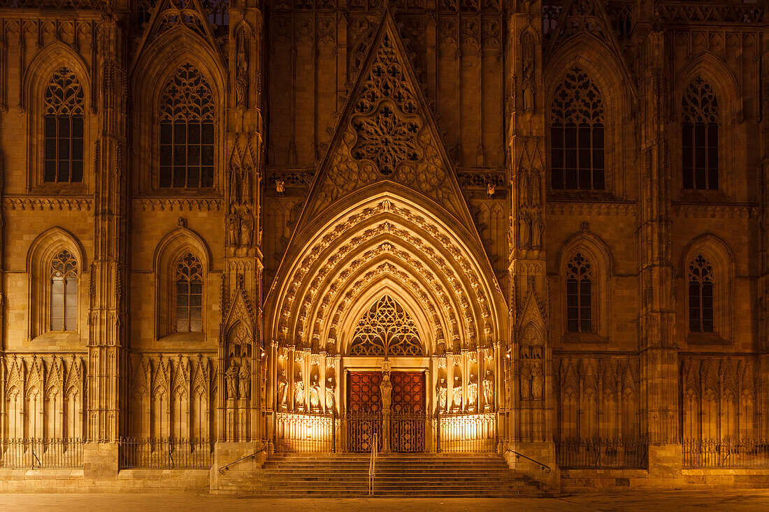 Hauptportal, La Seu, Cathedral de Santa Eulalia, Kathedrale, Barri Gotic, gotisches Viertel, Ciutat Vella, Altstadt, Barcelona, Katalonien, Spanien, Europa