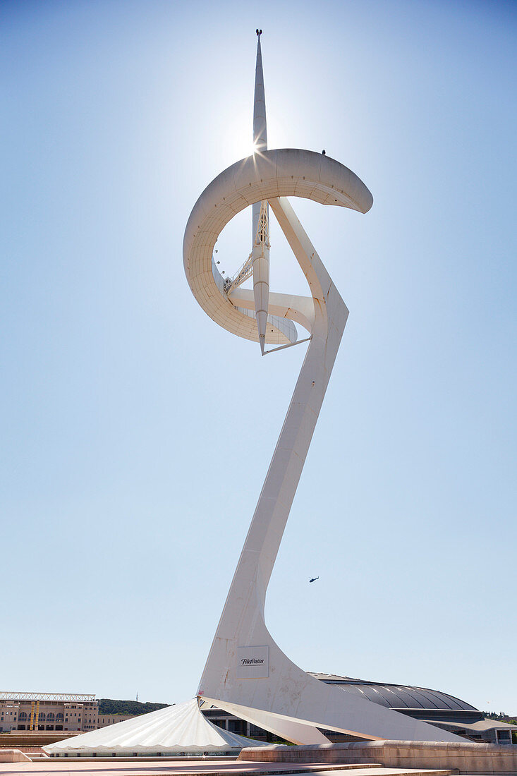 Torre de Calatrava, Telekomunikationsturm, Architekt Santiago Calatrava, Anella Olimpica, Olympiagelände von 1992, Berg Montjuic, Barcelona, Katalonien, Spanien, Europa