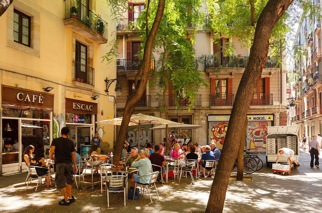 Café, Strassencafe, Placa del Bonsucces, Carrer del Bonsucces, Raval, Barcelona, Katalonien, Spanien, Europa