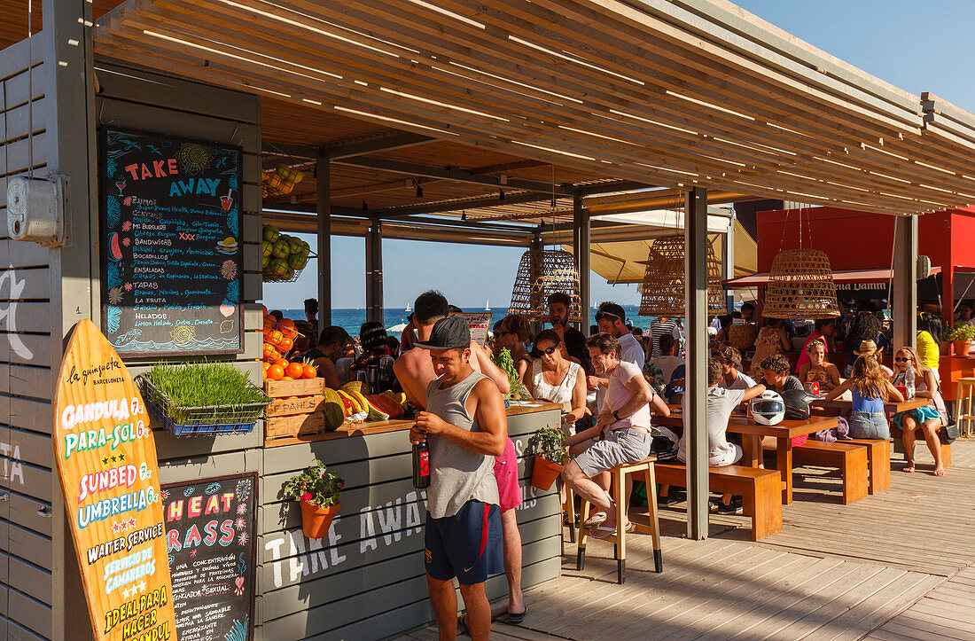 beachside cafe, bar, Platja de Barceloneta, beach, Barceloneta, Barcelona, Catalunya, Catalonia, Spain, Europe