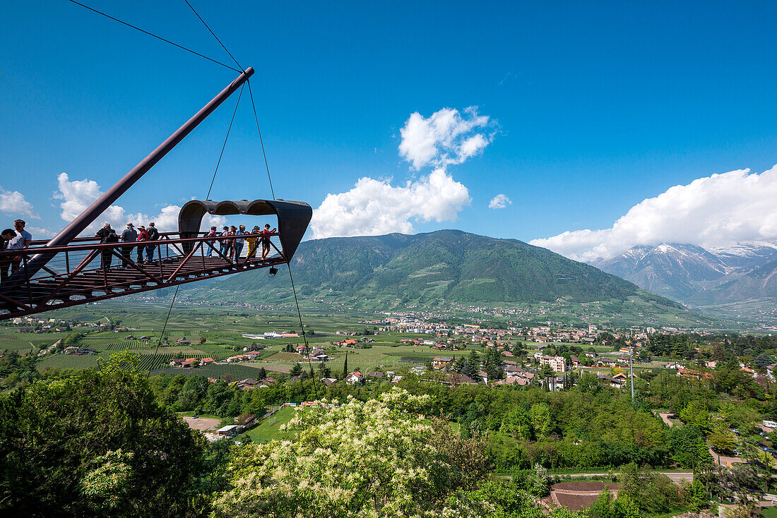 Merano, Meran, South Tyrol, Italy. The spectacular viewing platform in the Gardens of Trauttmansdorff Castle in Merano