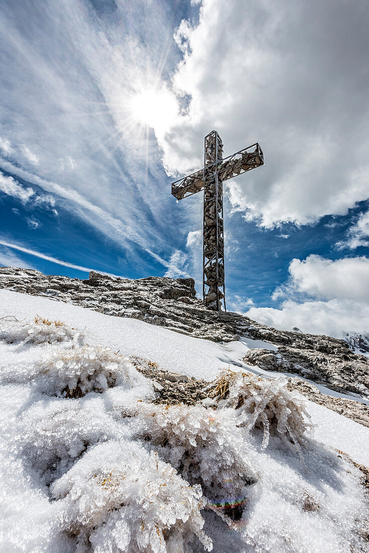 Gran Cir, Dolomites, South Tyrol, Italy. On the summit of the Cir.