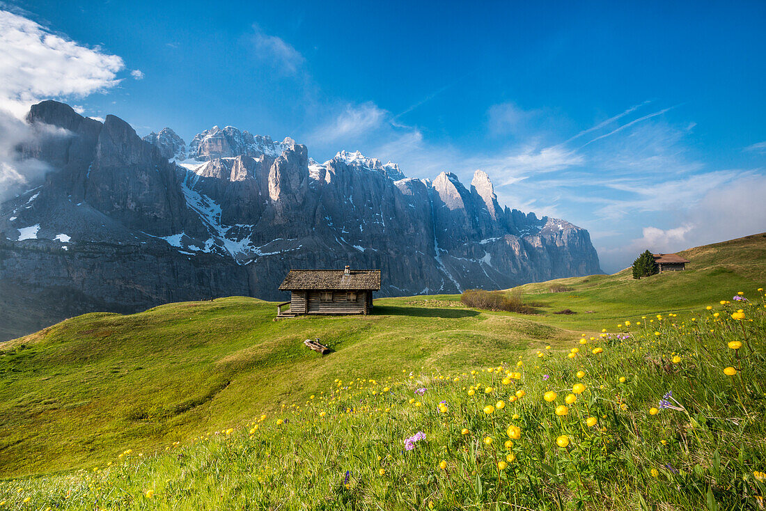 Passo Gardena, Dolomites, South Tyrol, Italy. The wall of the Sella