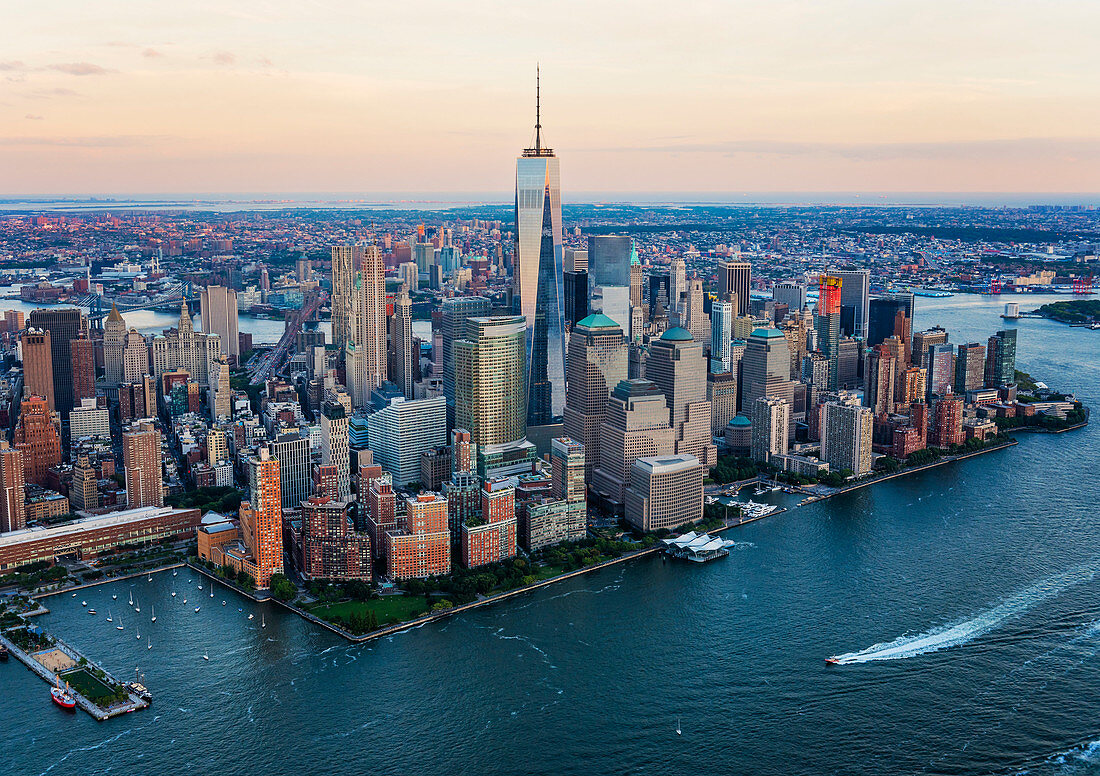 Aerial view of New York City cityscape, New York, United States