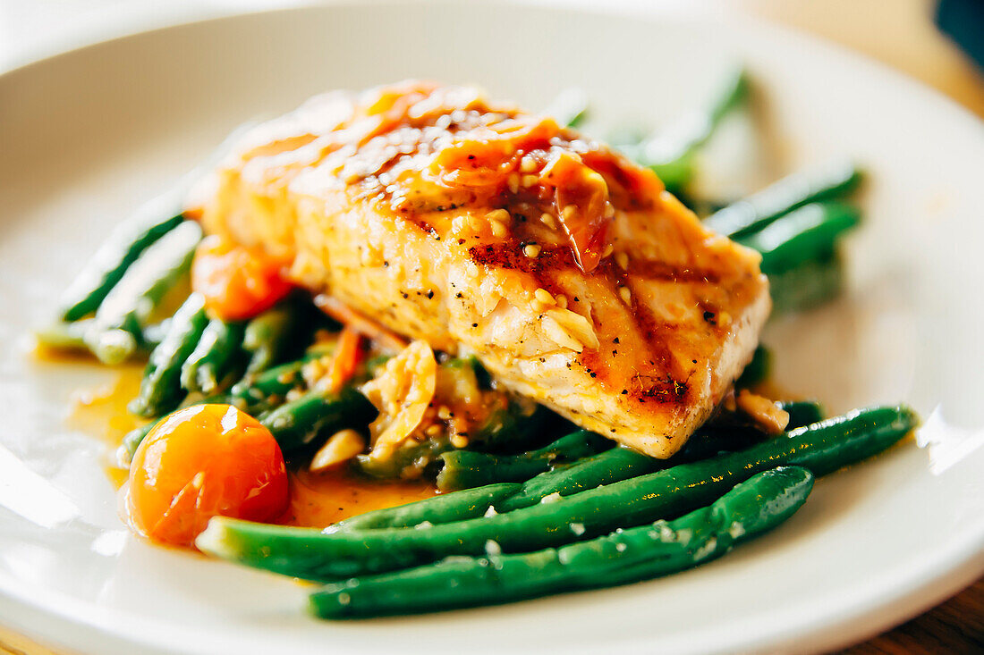 Plate of fish and vegetables