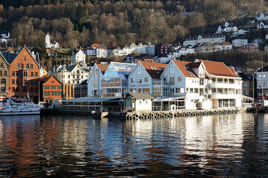 View on the harbour In Bryygen district, Bergen, Hordaland, Norway, Scandinavia, Europe