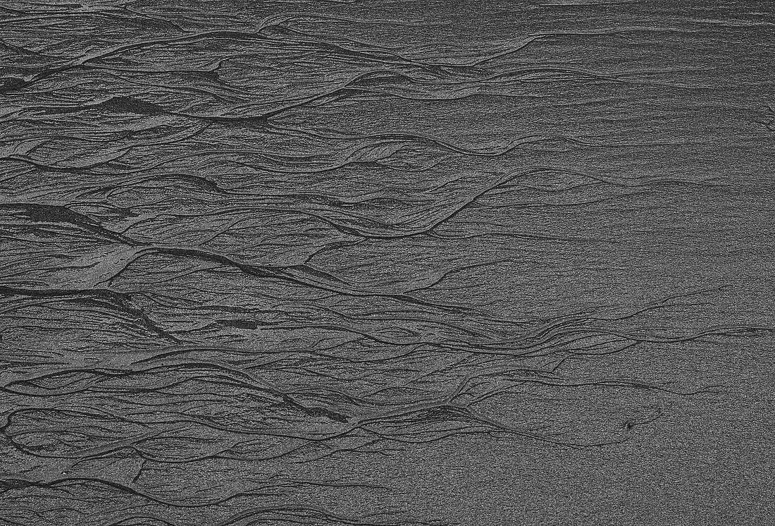 Sea water makes hairlike lines in the sand at Navarro Beach in Elk, Calif., on May 31, 2014.