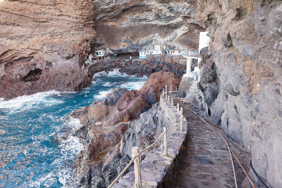 Fisherman's houses at Cueva de Candeleria (Bay of Pirates), Tijarafe, La Palma, Canary Islands, Spain, Atlantic, Europe
