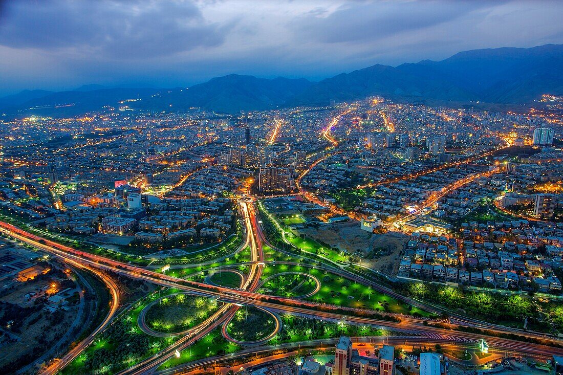 Iran,. Teheran City, Teheran city from Milad Tower. , Modarres expresway.