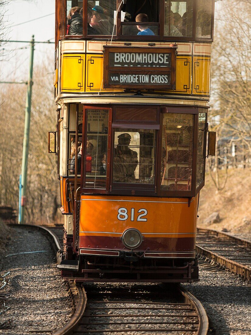A vintage tram at the National Tramway Museum,Crich,Derbyshire,UK