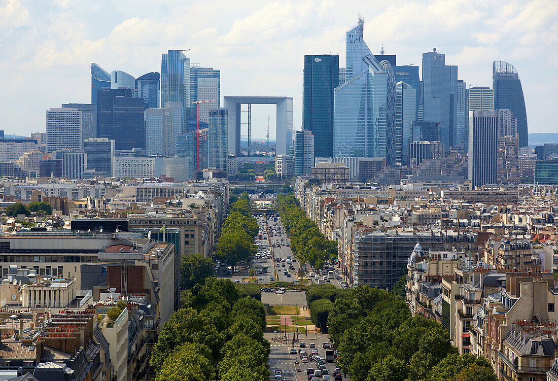 La Defense. Blick vom Arc de Triomphe. Paris. Frankreich. Europa.