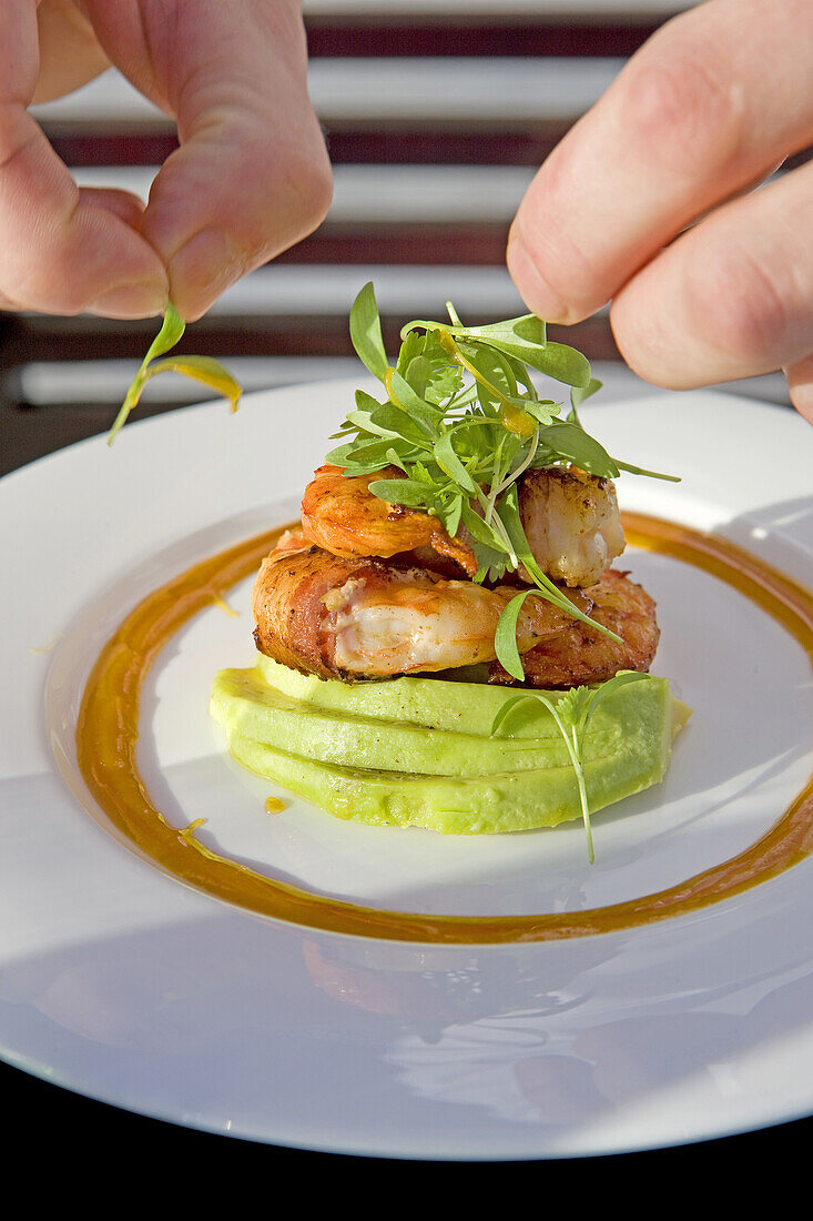 French Polynesia, Leeward archipelago, Bora Bora island, Luxury Hotel resort Saint-Regis, Chef Romuald Feger at restaurant Lagon by Jrean-Georges Vongerichten