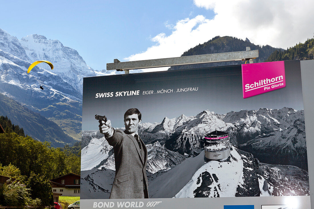 Advertisement for the Schilthorn in Mürren in Lötschen valley in the Valais, Switzerland