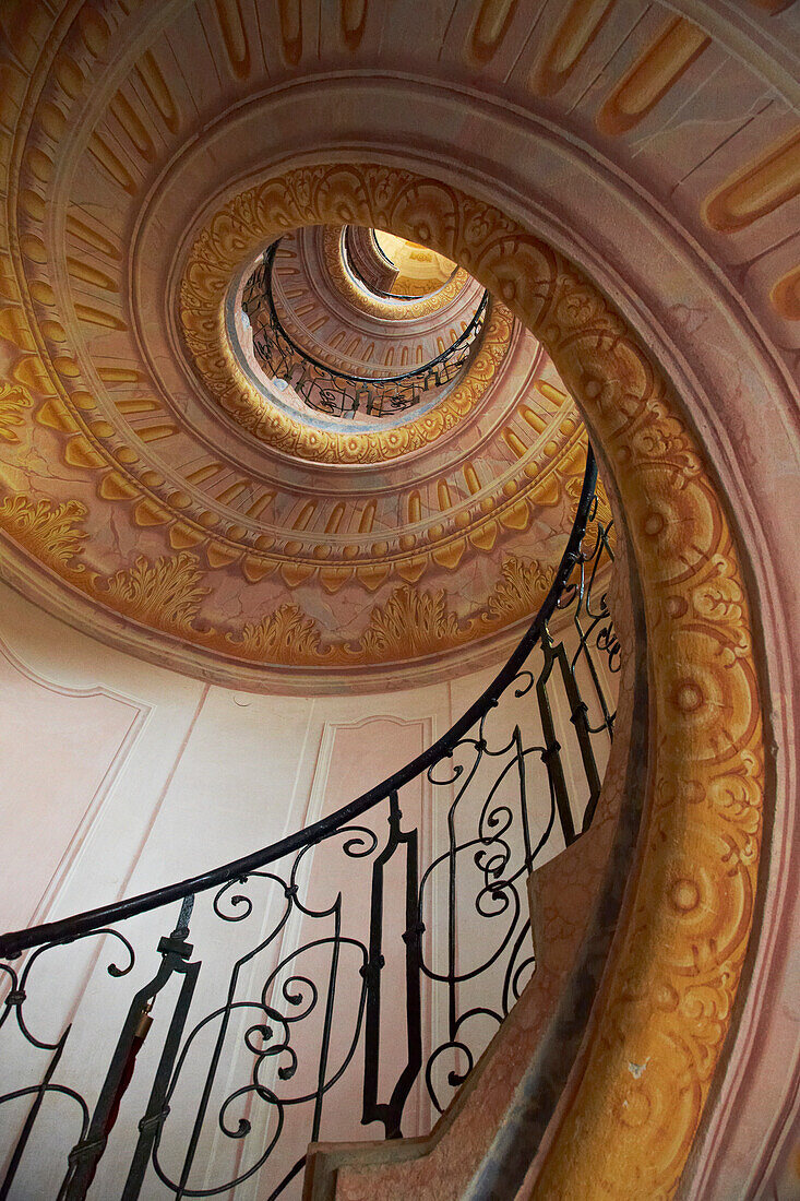 Spiral staircase at Stift Melk , Wachau , River Danube , Niederösterreich , Lower Austria , Austria , Europe