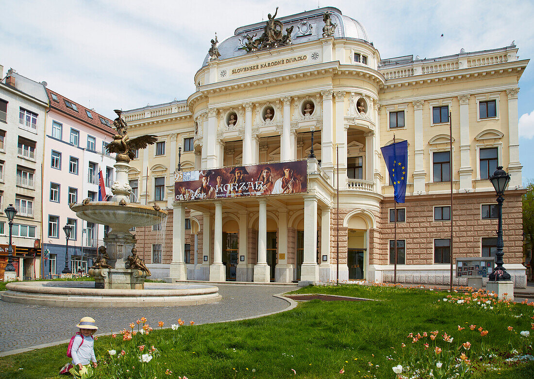 Slovakian National Theatre at Bratislava (Pressburg) on the river Danube , Slovakia , Europe