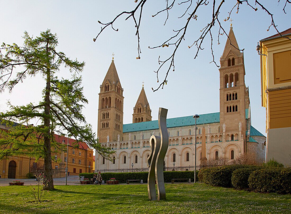 View at the Cathedral at Pécs , Fünfkirchen , European Capitol of Cultue 2010 , River Danube , Hungarian Low Land , Hungary , Europe