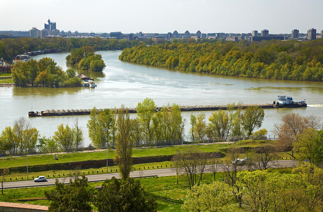 Belgrad , View from Kalemegdan Fortress at the confluence of the rivers Save and Danube , Serbia , Europe