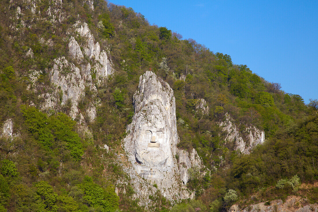 Decibalus' sculpture , Upper Kazan , Cataract , River Danube , Romania , Europe