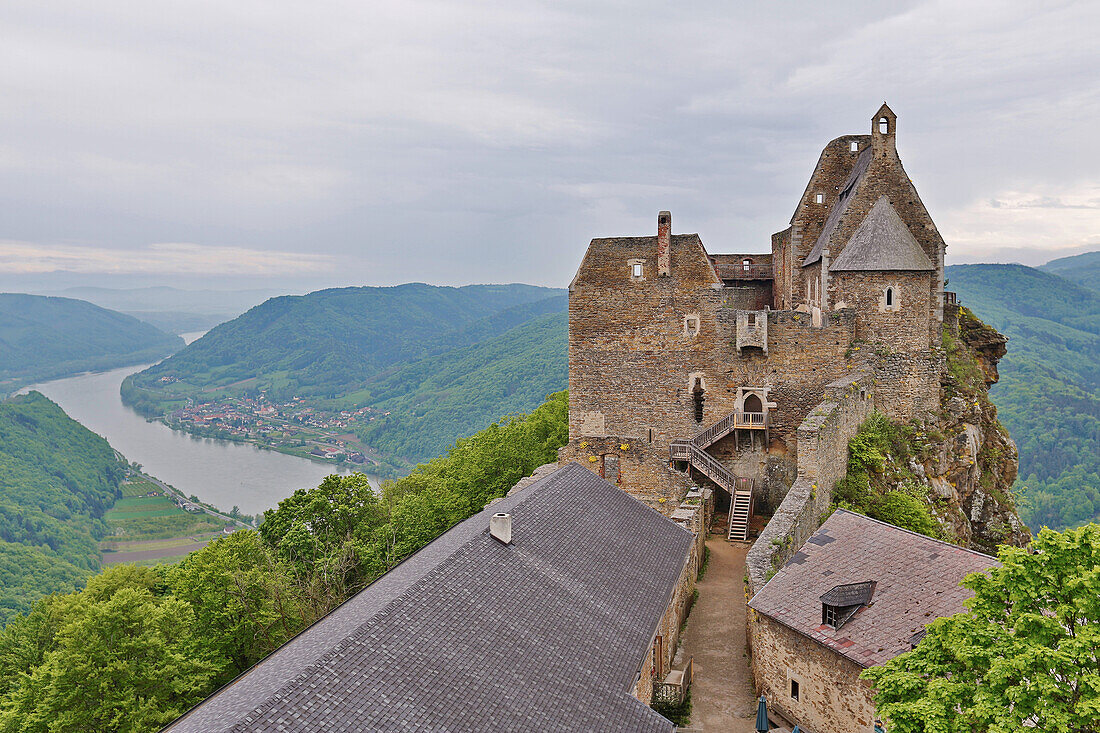 Blick von Burg Aggstein auf die Donau , Wachau , Bundesland Niederösterreich , Österreich , Europa