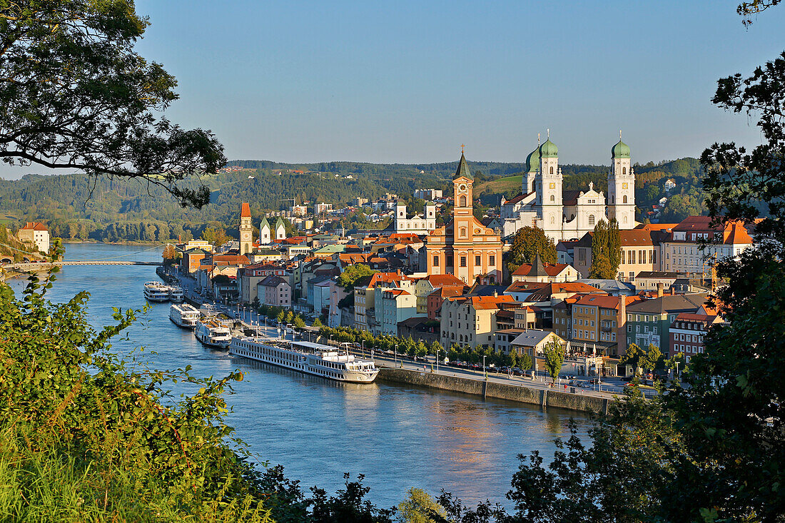View at the old city and the Cathedral at Passau on the river Danube , Bavaria , Germany , Europe
