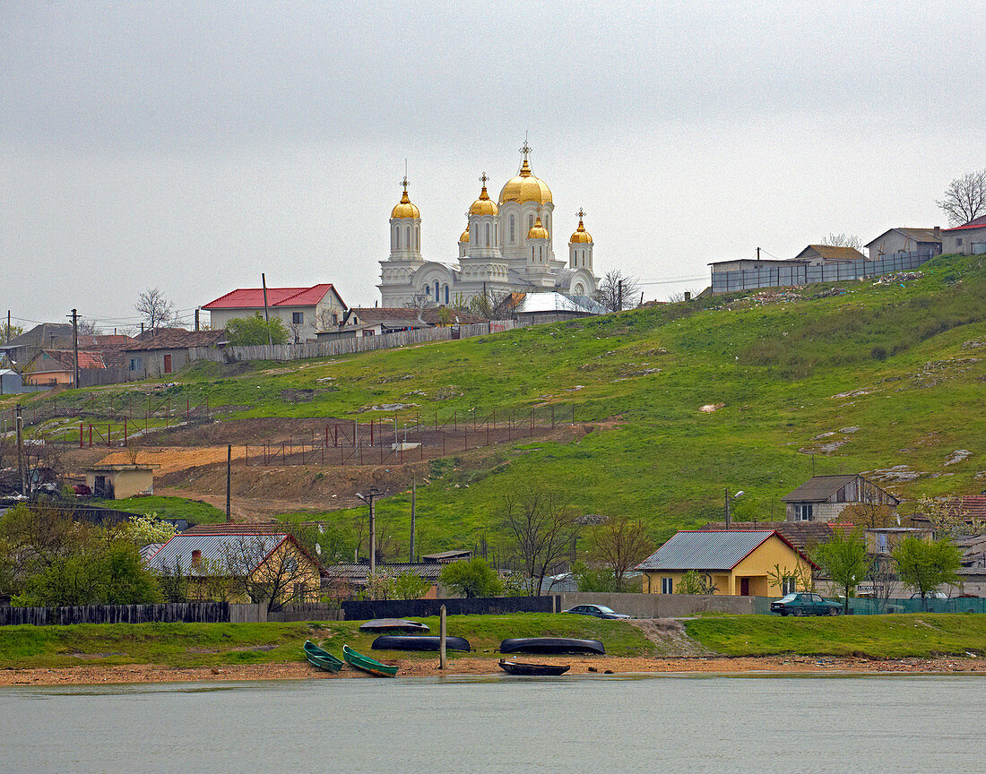 View at the church of Harsova , River Danube , Romania , Europe