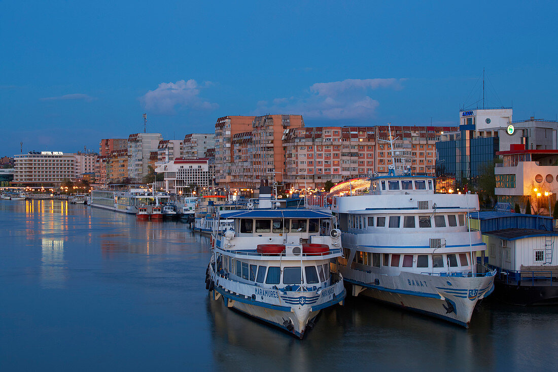 View at Tulcea in the Danube Delta at the Tulcea branch of the Danube , Romania , Europe