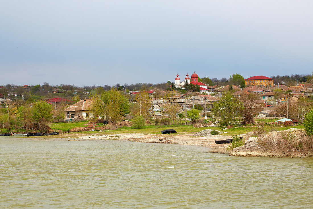 View at Topalu with church , River Danube , Romania , Europe