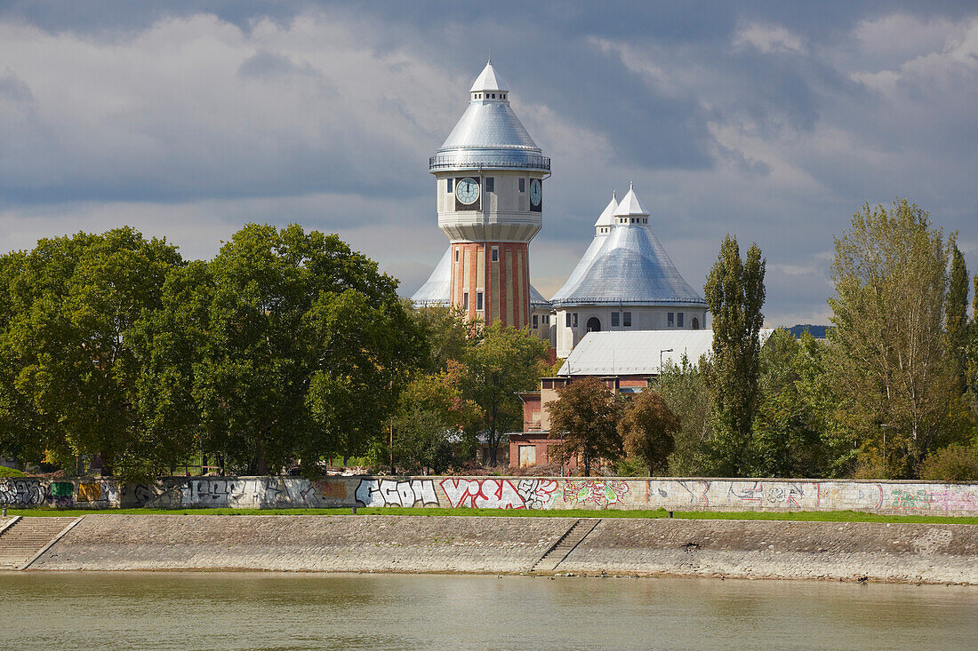 View at gas work , seen from Óbudai Island , Budapest , River Danube , Hungary , Europe
