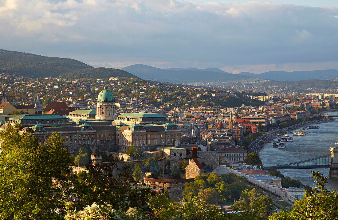 Budapest , View from the Gellertberg with Castle , River Danube , Hungary , Europe