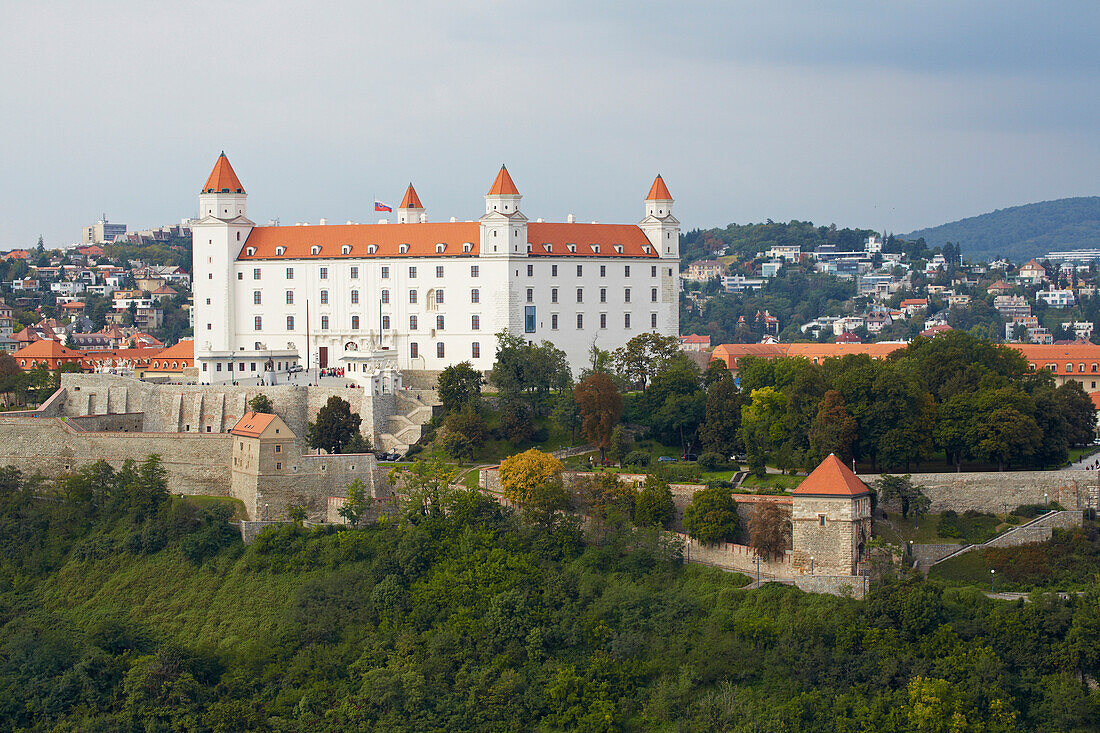 View at the castle at Bratislava (Pressburg) on the river Danube , Slovakia , Europe