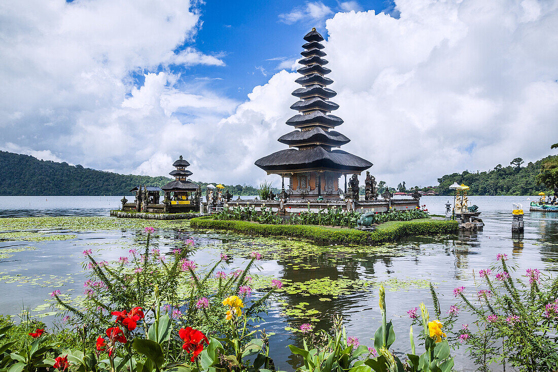 Indonesia, Bali, Pura Ulun Danu Bratan is a major Shivaite water temple, located on the shores of Lake Bratan in the mountains near Bedugul.