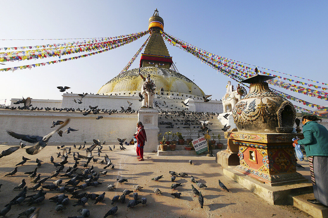Nepal. Tibetan Buddhist stupa at Boudha, Kathmandu.