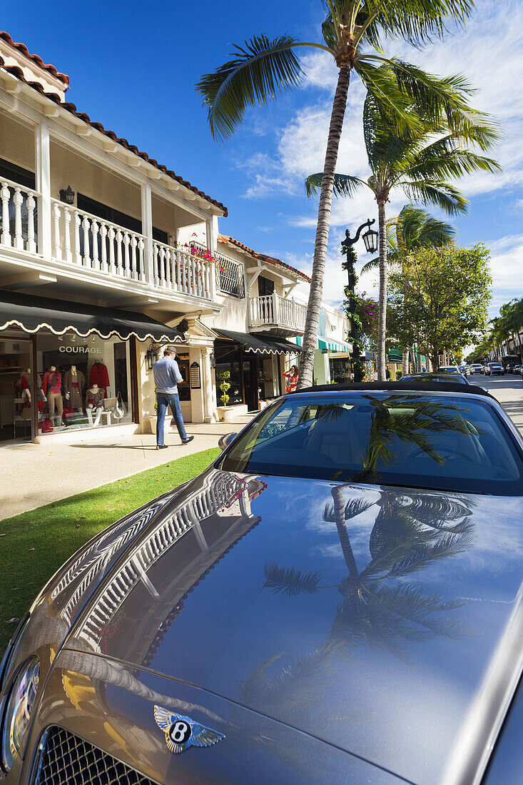 USA, Florida, Palm Beach, Worth Avenue and Bentley car.