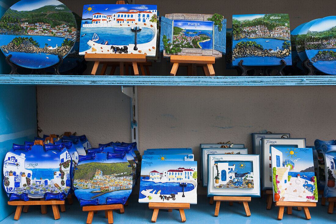 Greece, Epirus Region, Parga, miniature souvenir paintings.