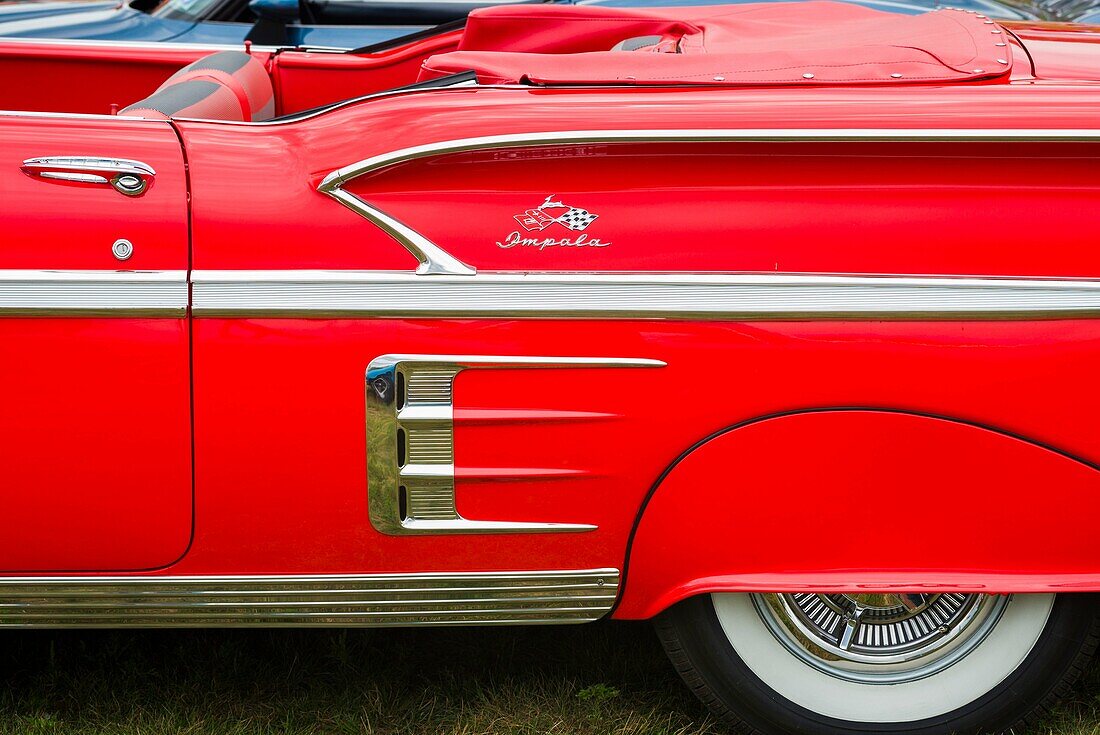 USA, Massachusetts, Cape Ann, Gloucester, Antique Car Show, classic Chevrolet detail.
