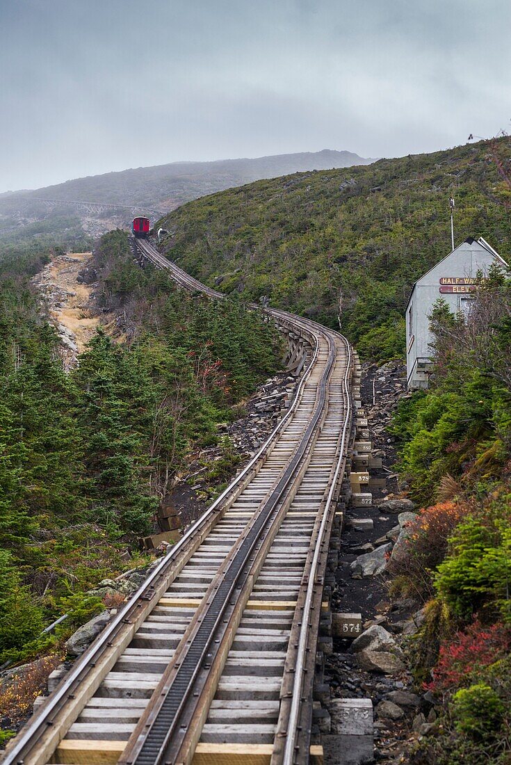 USA, New Hampshire, White Mountains, Bretton Woods, The Mount Washington Cog Railway, train to Mount Washington, fall.