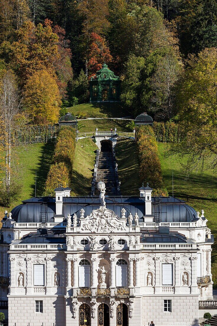 Germany, Bavaria, Linderhof, Schloss Linderhof palace, elevated view.