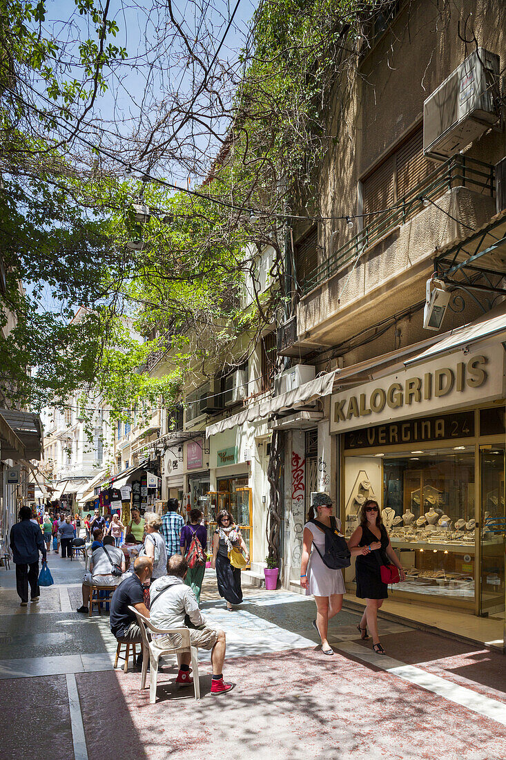 Greece, Central Greece Region, Athens, Monastiriaki Area, Pandrosou pedestrian shopping street.