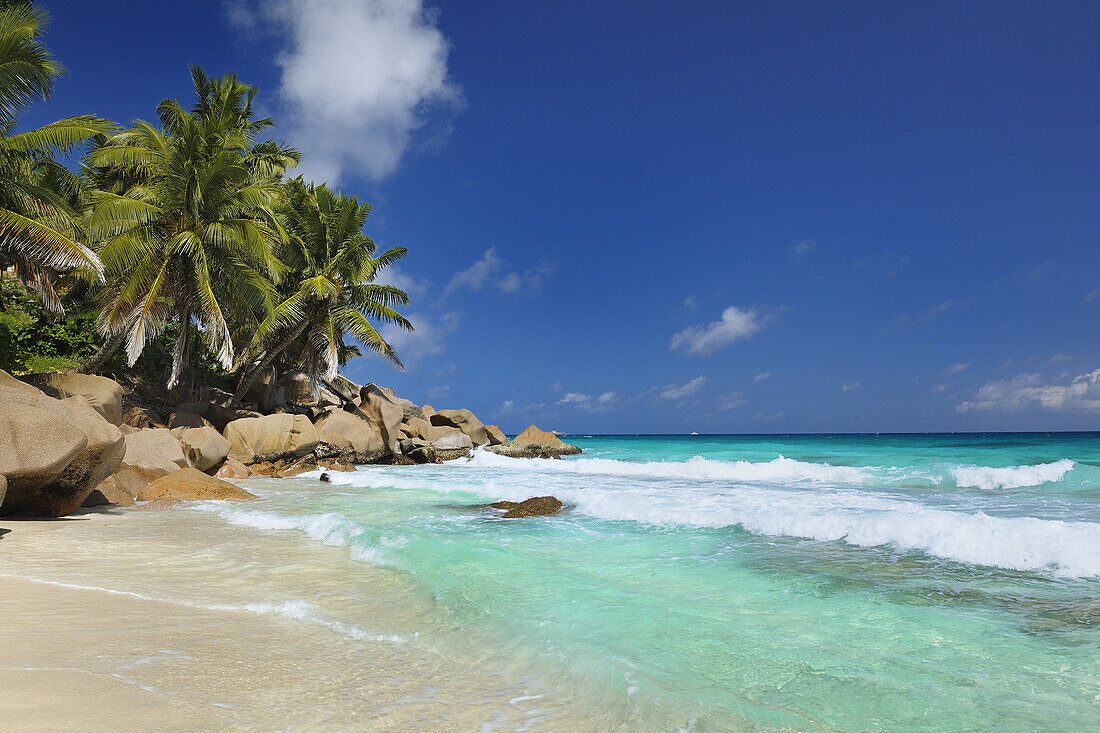 Tropical beach Anse Patates, La Digue Island, Seychelles, Indian Ocean , La Digue Island, Seychelles, Indian Ocean.