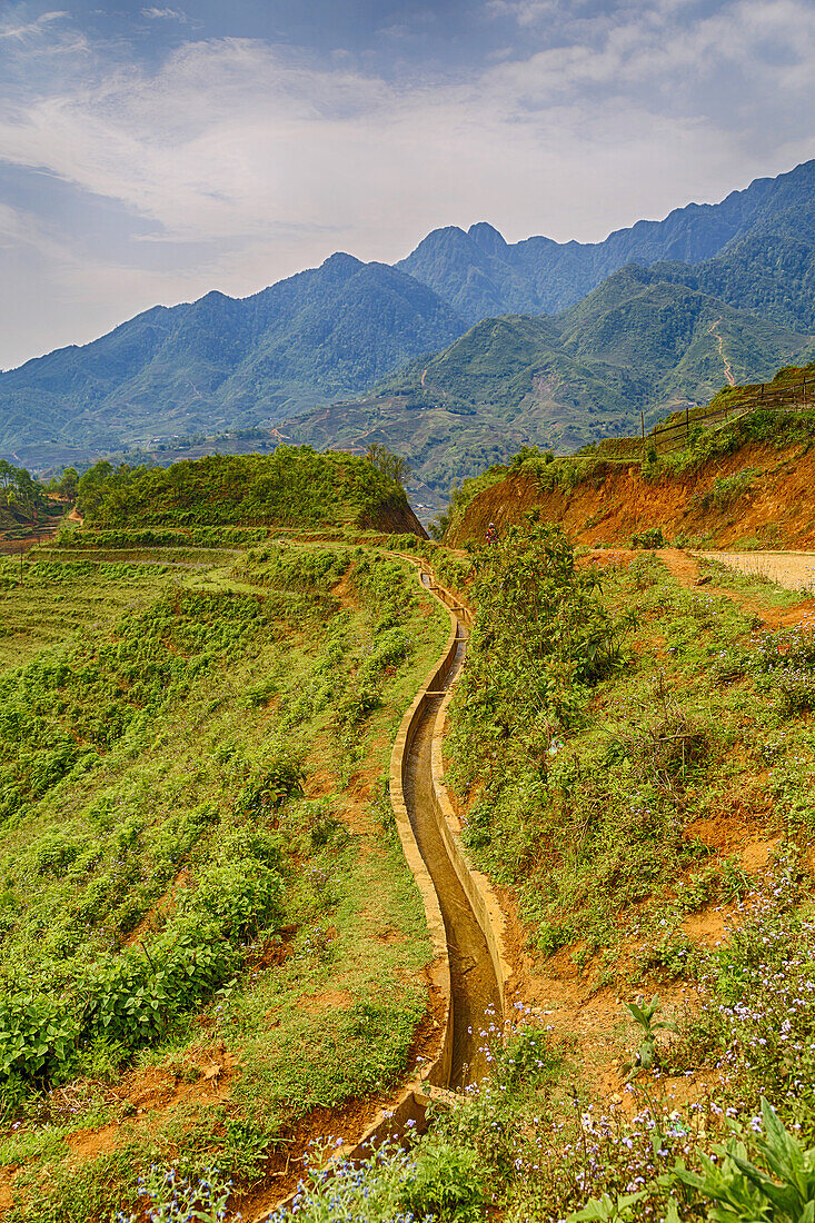 An irrigation trough on the hillside at Lao Chai Village near Sapa, Vietnam, Asia.
