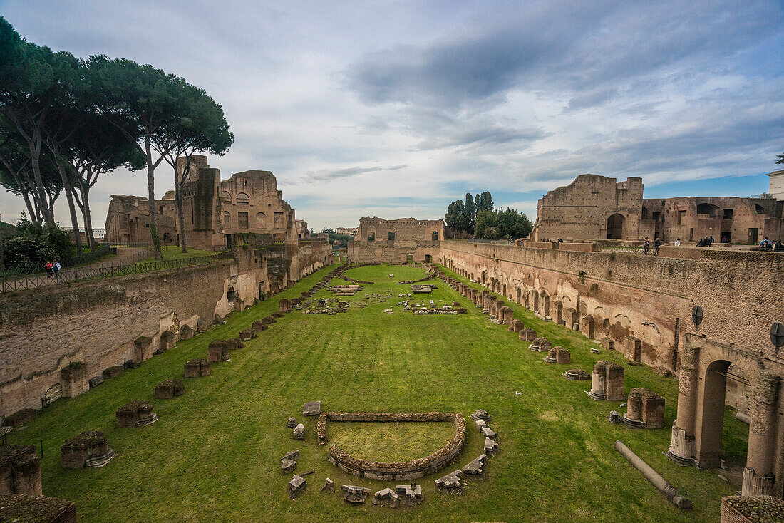 Palatine Hill, Rome, Lazio, Italy. The Hippodrome of Domitian, Italy