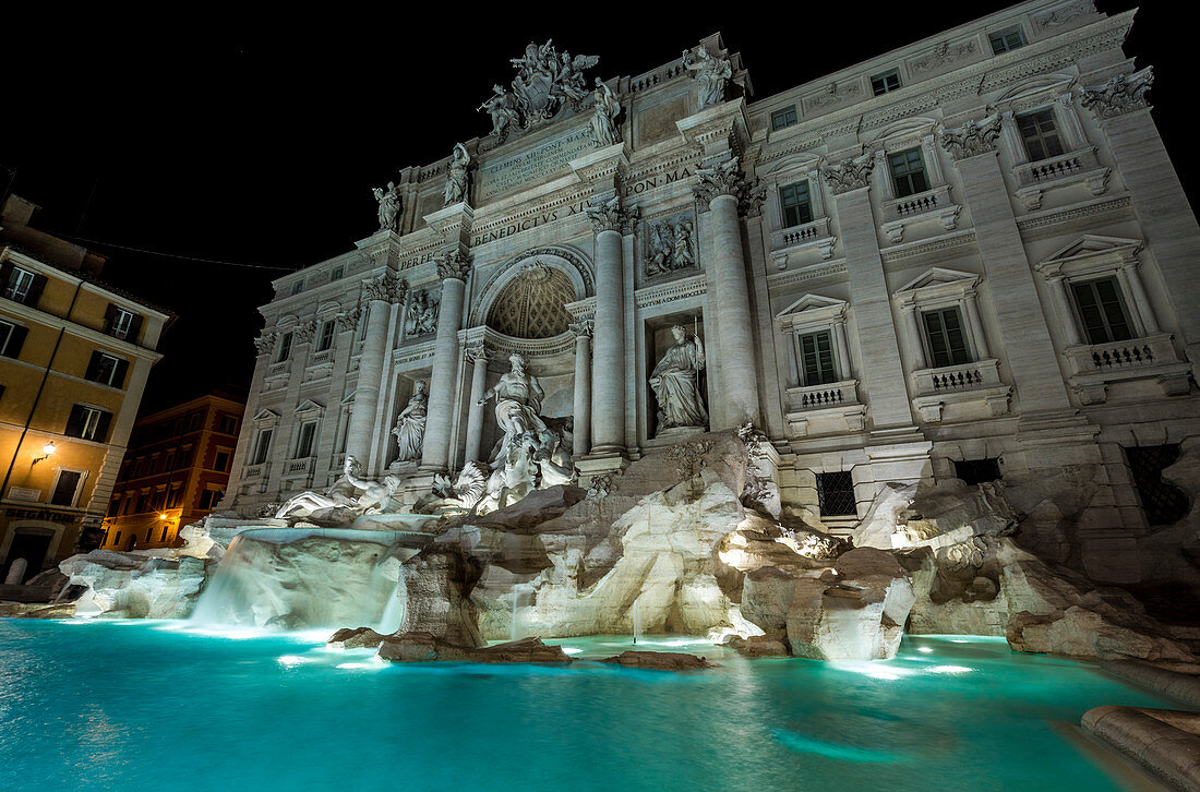 Rome, Lazio, Italy, The Trevi Fountain by night