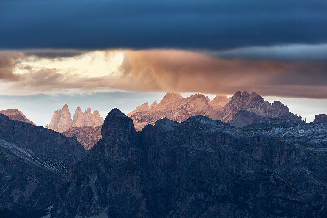 The Puez and Odle silhouette , Western Dolomites, South Tyrol, Bolzano, Italy.