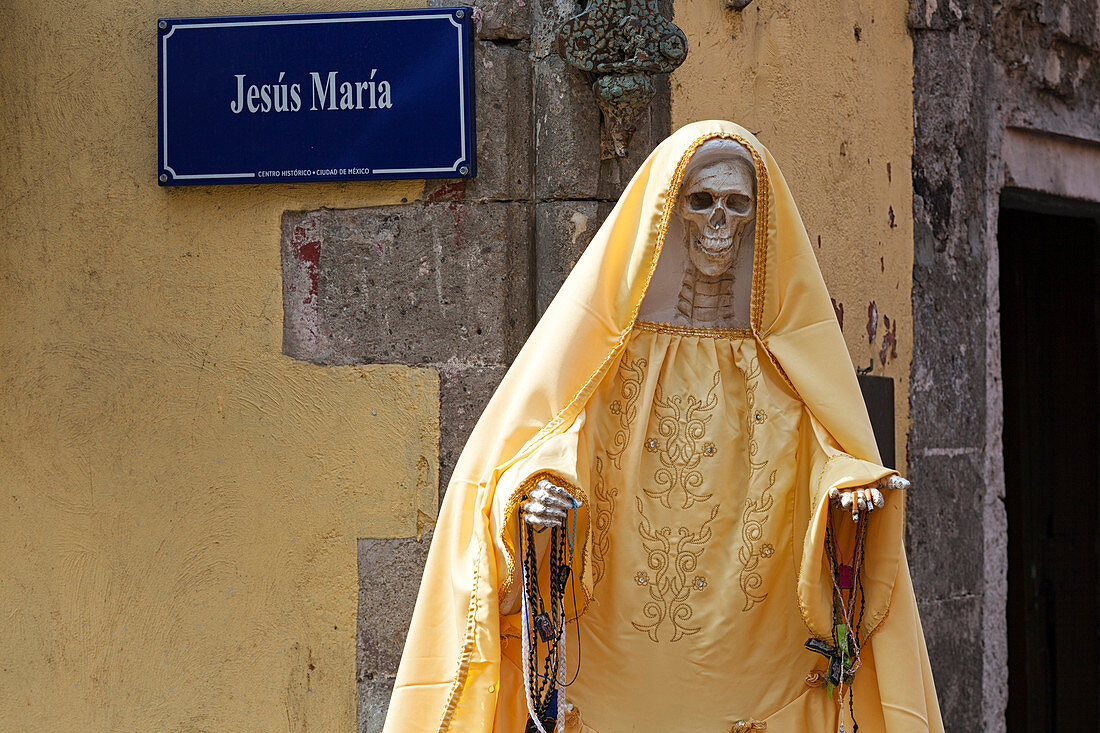 Statue of Santa Muerte, Zocalo, Mexico City, Mexico.