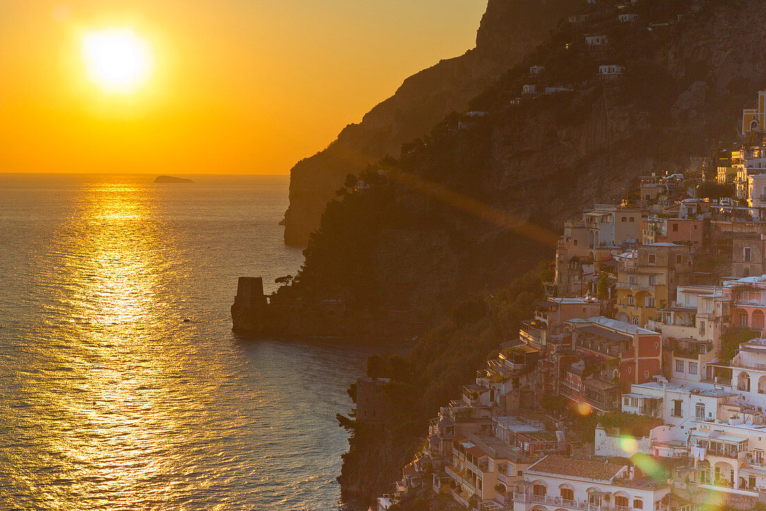 Positano, Campania, Amalfi Coast, Italy. Sunset.