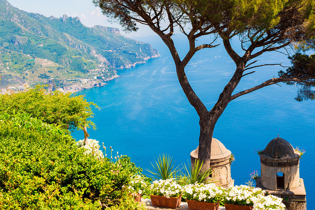 Ravello, Amalfi Coast, Sorrento, Italy. View of the coastline from Villa Rufolo